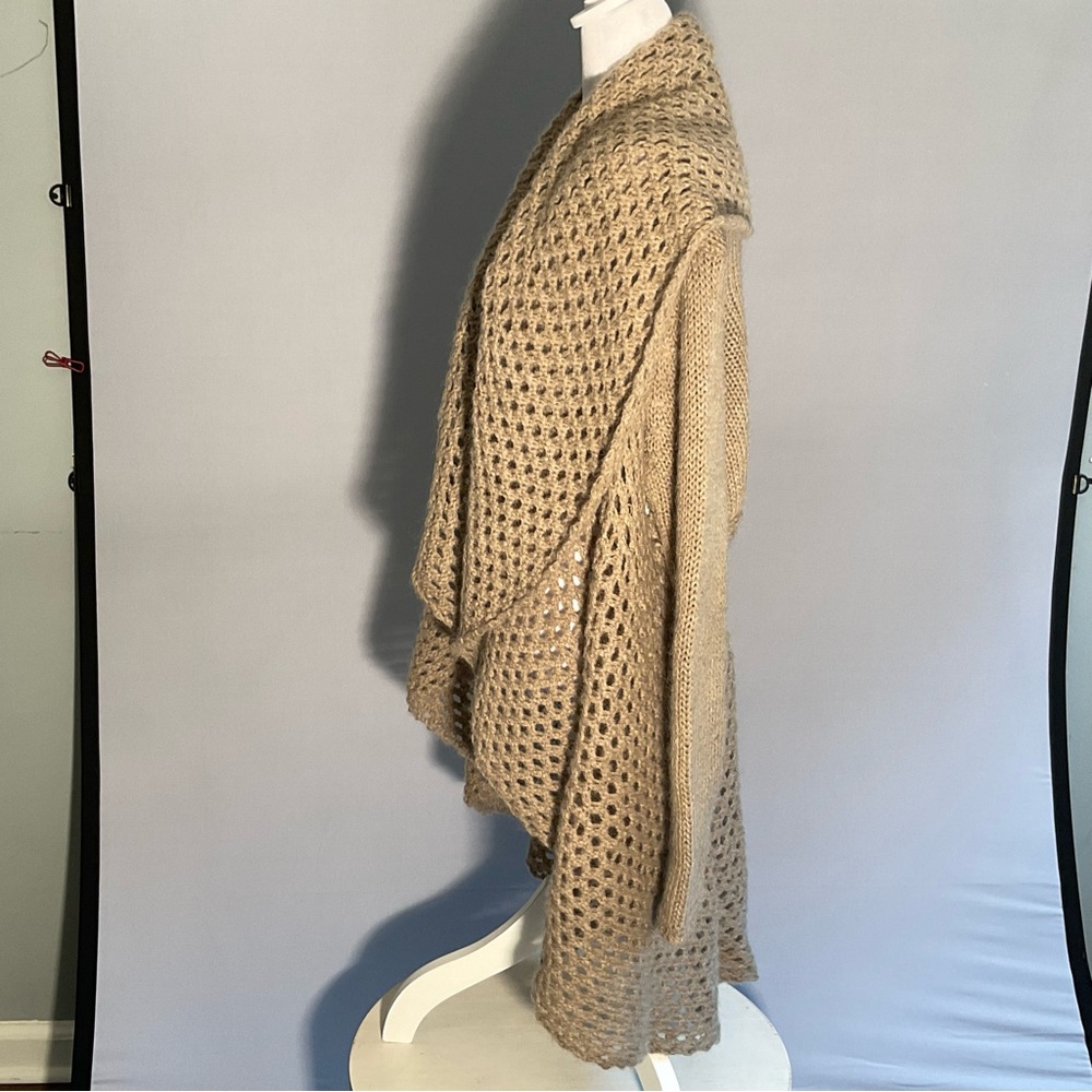 Anthropologie Elsamanda 2X Open Knit Hi/Lo Taupe Cardigan with Shawl Collar - Picture 9 of 16